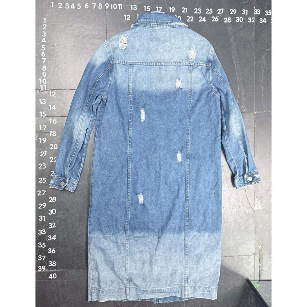 Fashion Nova Long Distressed Denim Jacket Size L - Picture 2 of 4